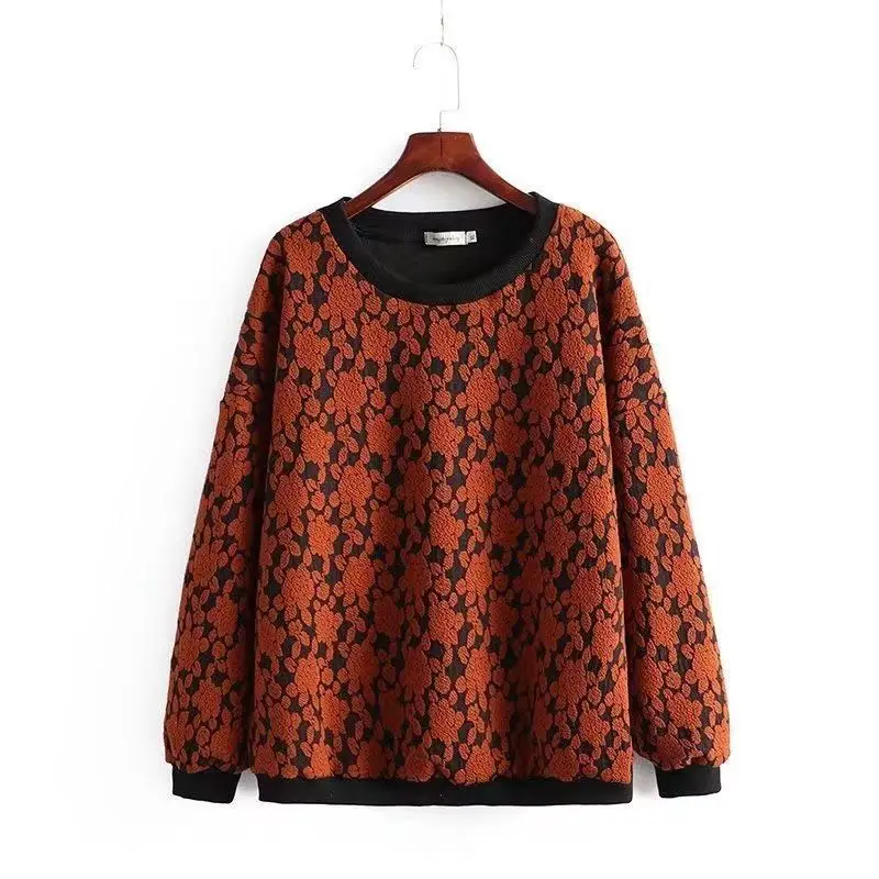 

Women's Round Neck Sweatshirt 2025 Autumn Winter New Style Velvet Thickened Inner Layer Warm Printed Fashionable Base Shirt Top
