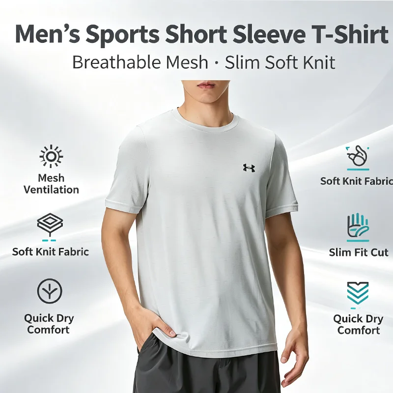 Under Armour Men Slim Fit Mesh Breathable Soft Knit Crew Neck Sports Short Sleeve T Shirt 1382801-100