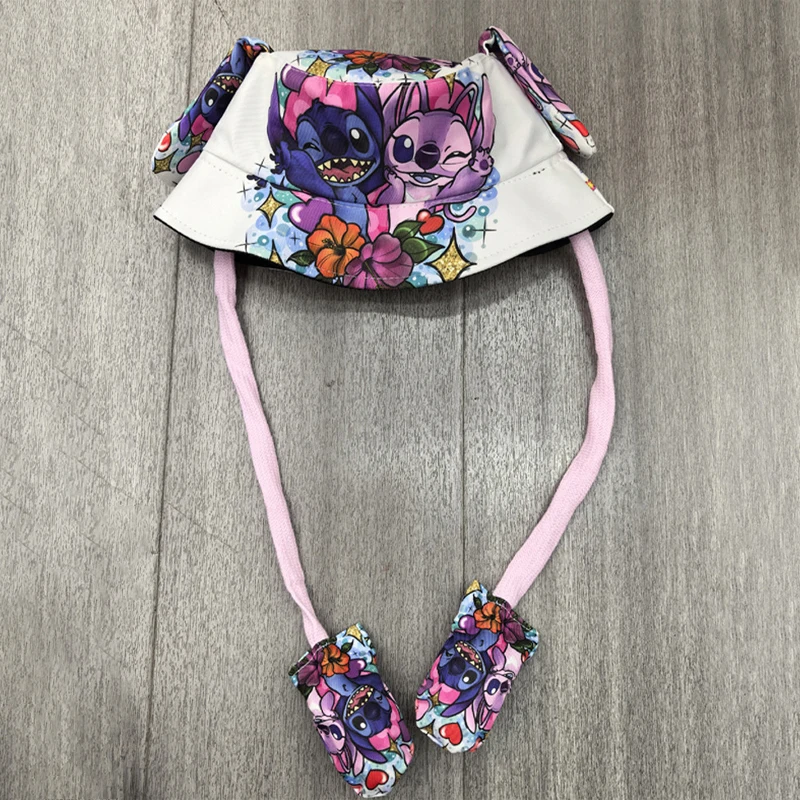 Disney Stitch Fisherman Hat Bucket Hat Summer Children Panama Hats with Moving Ears Cartoon Outdoor Sun Hat Girl Cosplay Cap