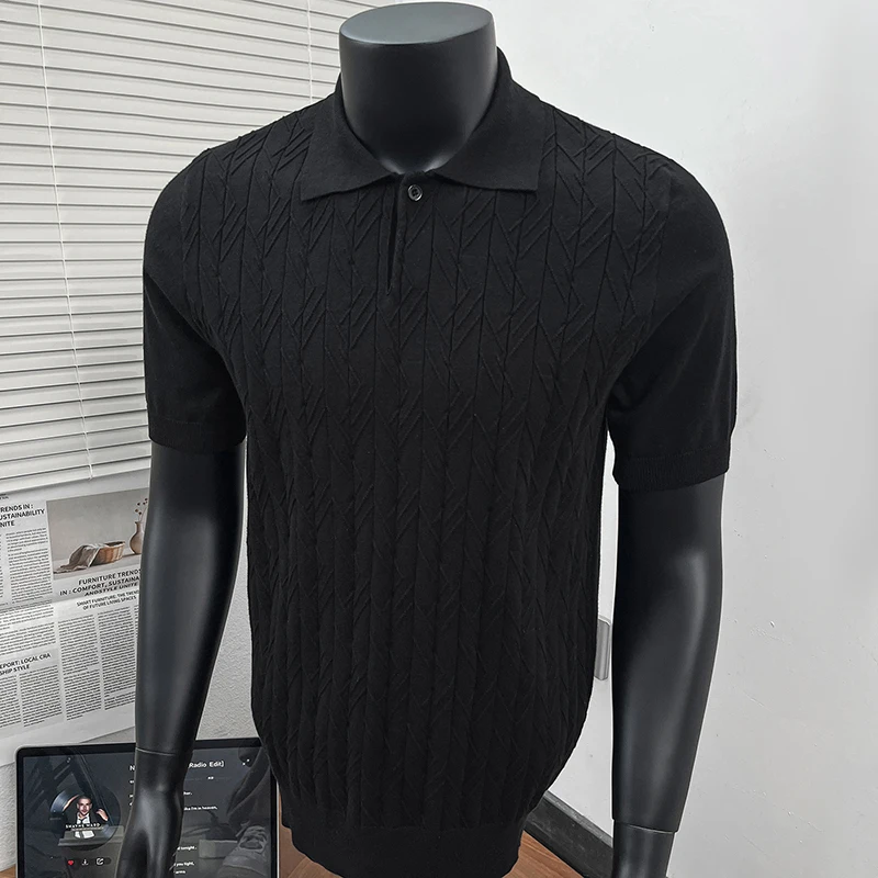 Cotton 100% Summer Knitted Shirt Short Sleeve Polo Men's Casual Versatile Breathable New Trendy Top High Quality