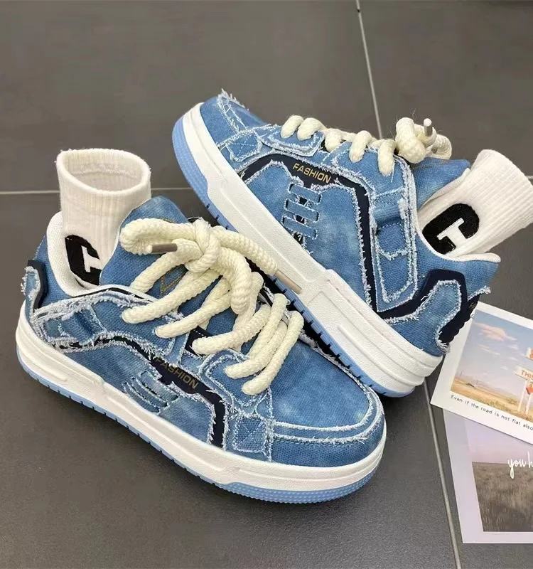 

Autumn Men & Women's Shoes Denim Patchwork Sports Casual Sneakers Vintage Thick Sole Size 36-44