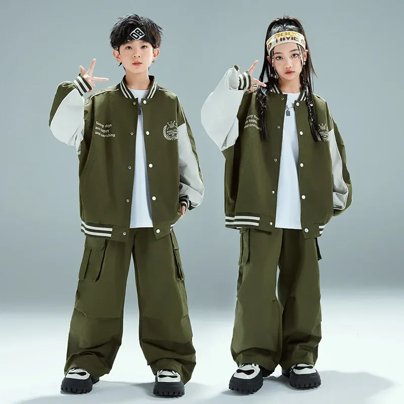 

New Hip Hop Boys Bomber Jacket Cargo Pants Kids Street Dance Coat Streetwear Outfits Girls Jazz Clothes Sets Children Tracksuit