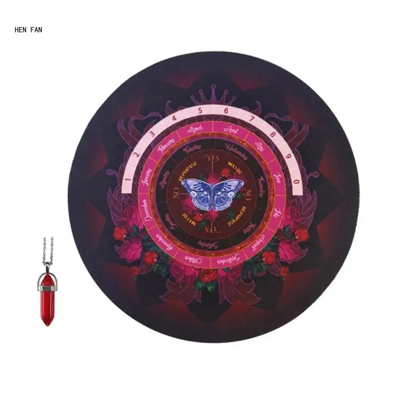 Pendulum Mat Pendulum Board Divination Mat with Crystal Pendulum Necklace M89D