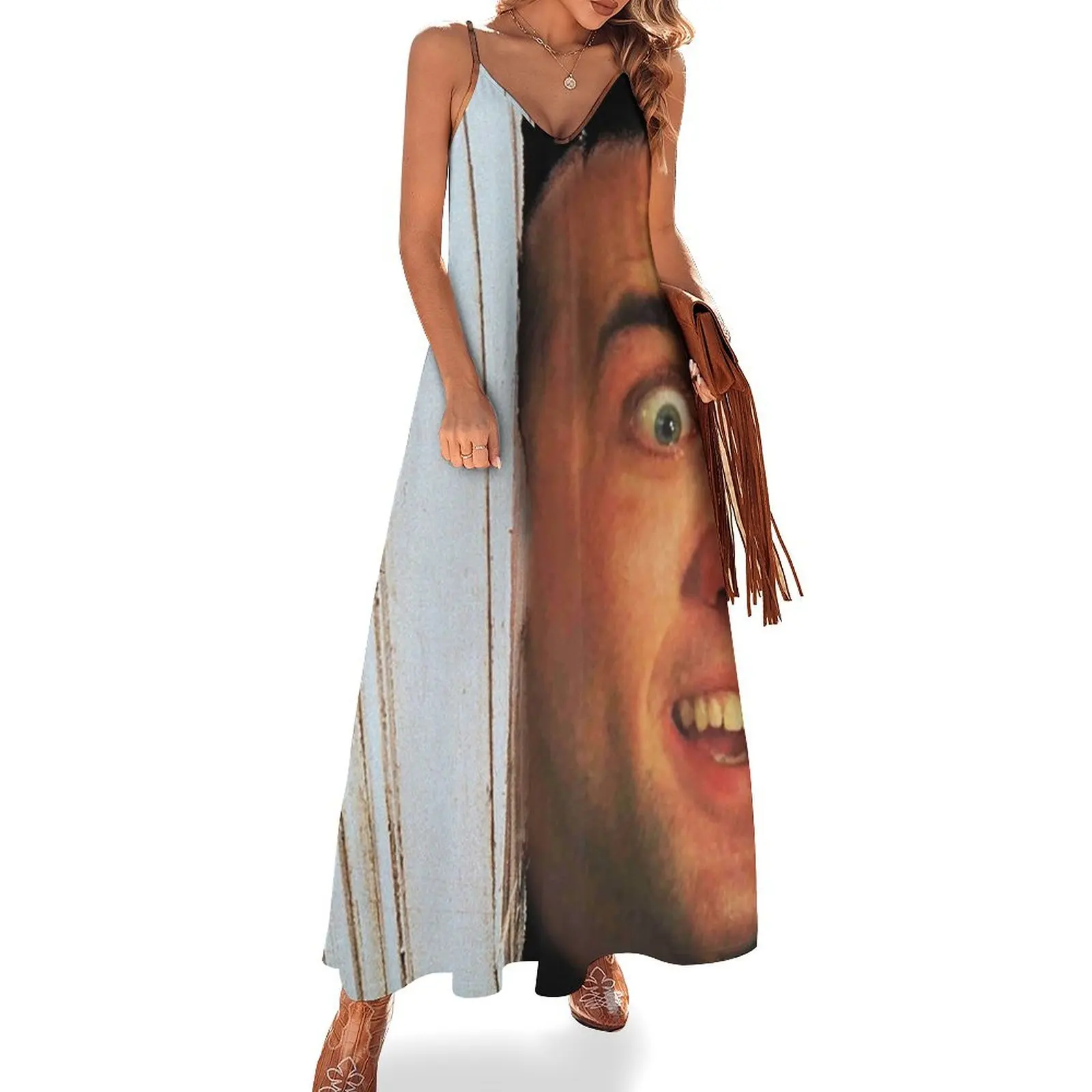 Nicolas Cage, shining, here's Johnny scene, funny meme Sleeveless Dress Female dress dress party night