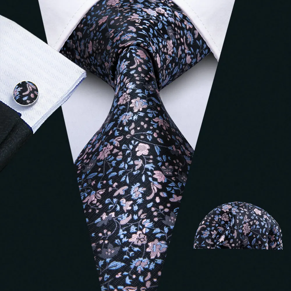 Designer Silk Ties for Men Pink Teal Blue Floral Gold Purple Green Black Silver Necktie Set Wedding Gift Gravata Barry·Wang 5036