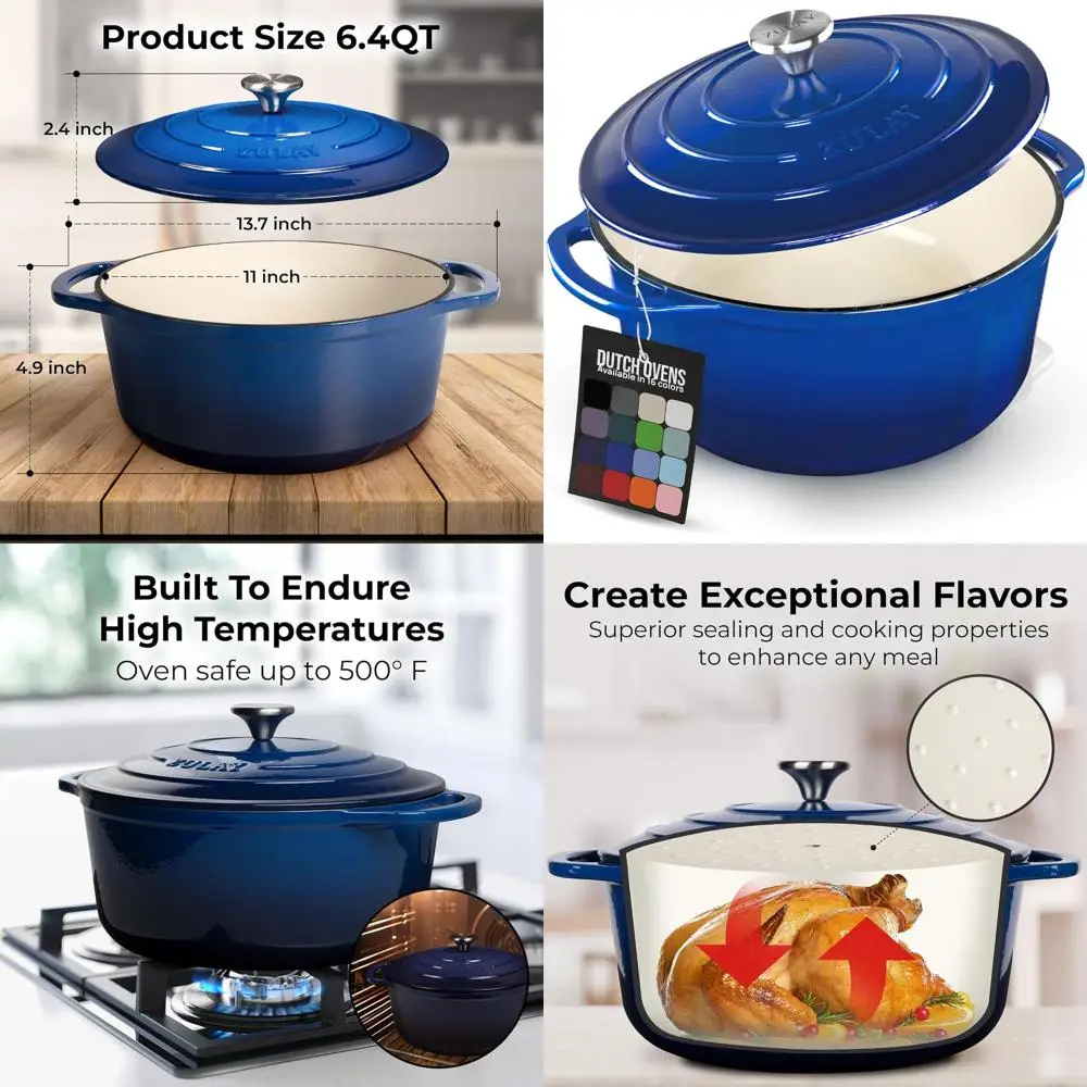 

Enameled Cast Iron Dutch Oven Pot with Lid - Oven Safe up to 500°F, Heavy Duty Cookware for Bread Baking, Stews, Braising, Roast
