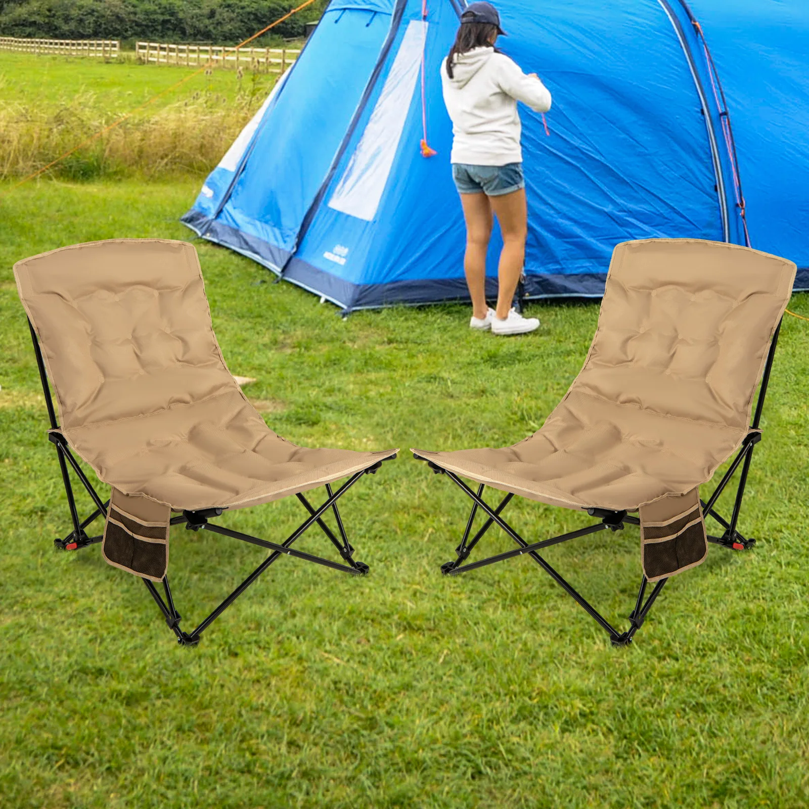 Klappbarer Campingstuhl für Erwachsene, tragbarer Liegestuhl mit verstellbarer Rückenlehne, gepolstertem Sitz, Tragetasche, robust für den Außenbereich – Detail 3