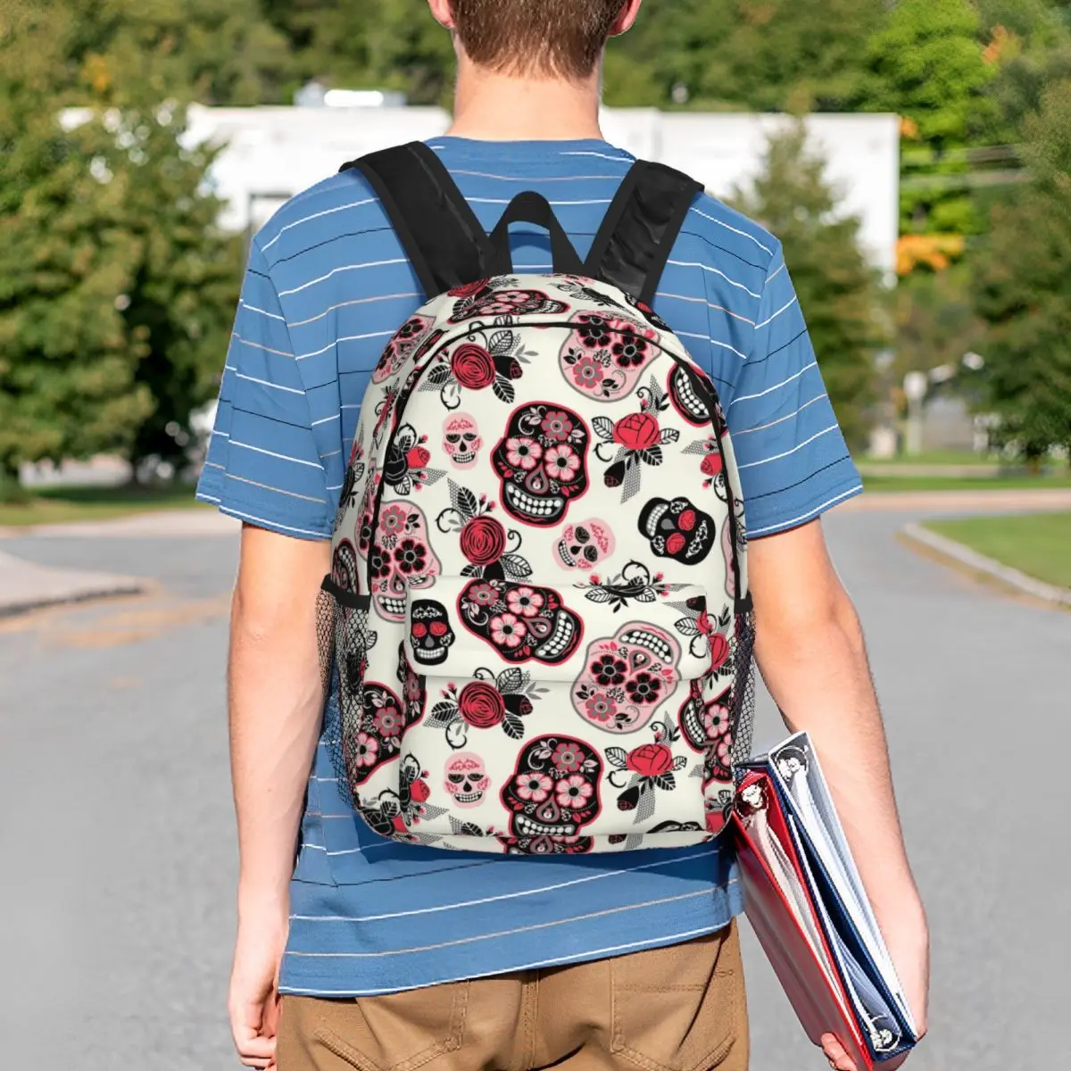 Day Of The Dead Skulls And Roses Backpack Student BookBag Boys Girls School Bag Laptop Shoulder Bags