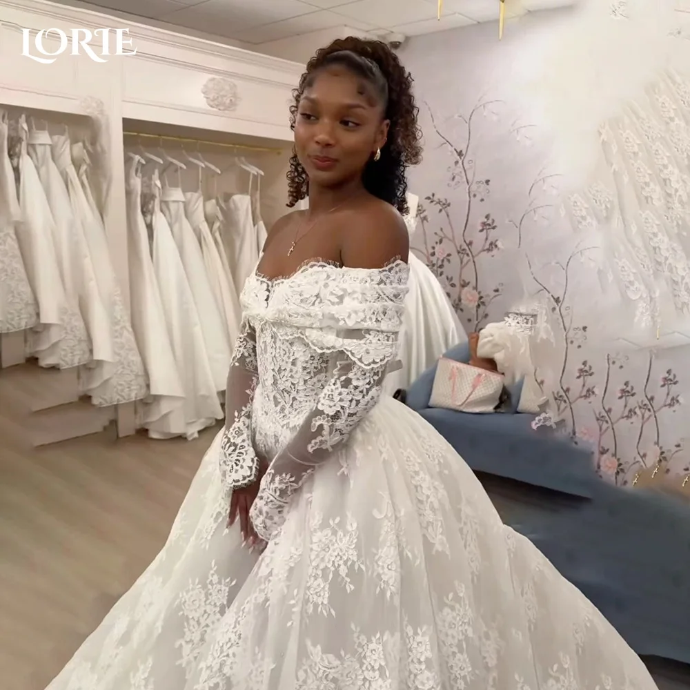 

LORIE Puff Sleeve Wedding Dresses with Split Appliques Lace off Shoulder Tulle vestidos de novia Sweetheart Boho Bride Gown 2024
