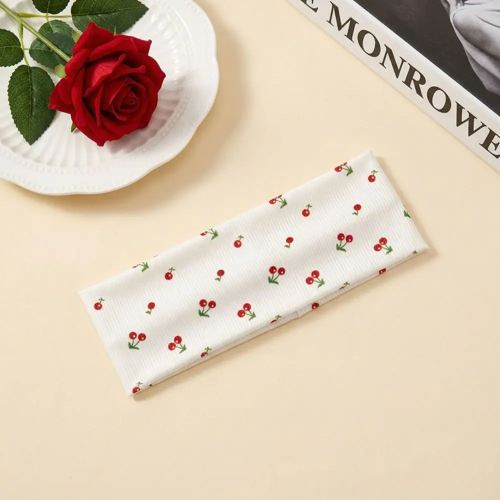 Cherry Print Yoga Headband Sweat-absorbent Breathable Sport Hairband Elastic Hair Accessories Cherry Print Headwrap Sports