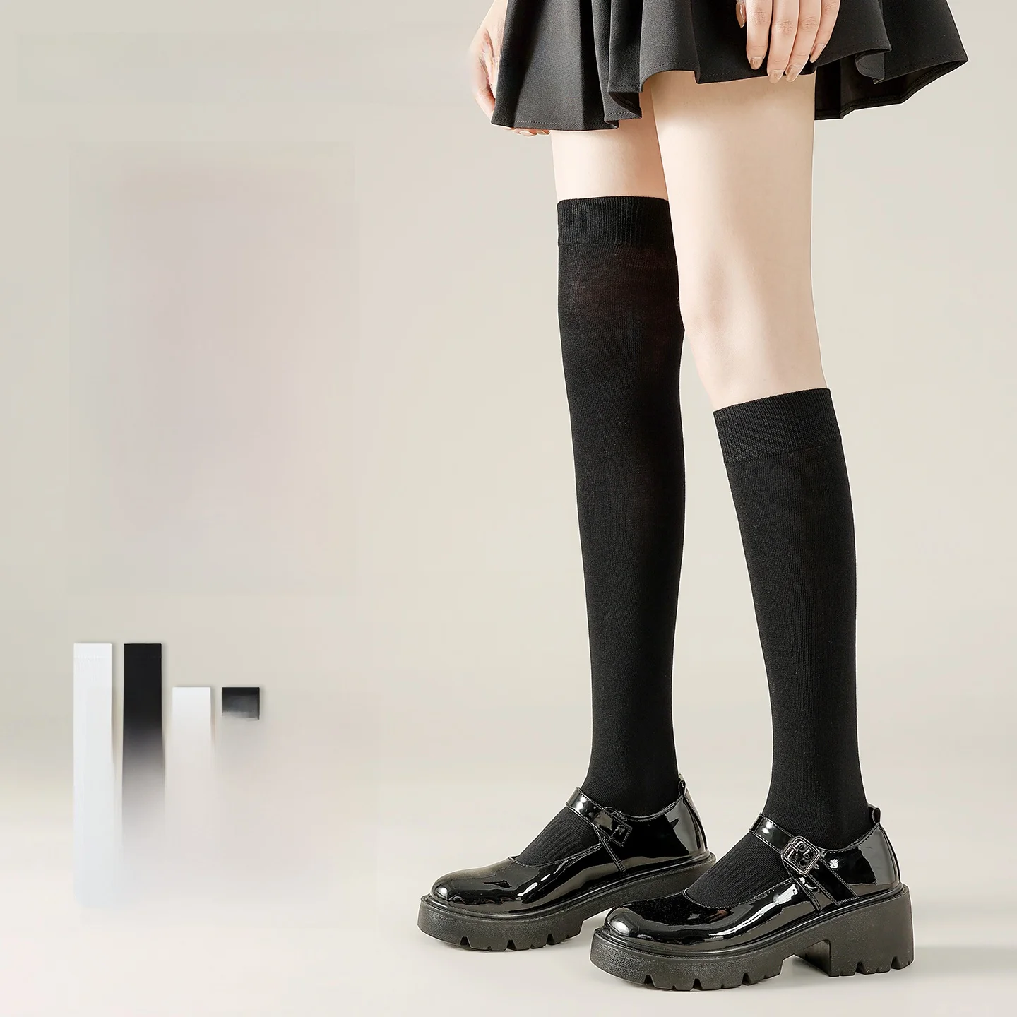 Women's Autumn Thin Leg Pressure Socks Anti-slip Anti-pilling Long Tube Socks Black Mid-calf Socks JK over Knee Socks