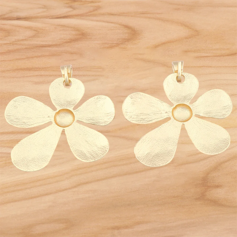 1 Piece Matt Gold Color Large Hammered Flower Charms Pendants for DIY Necklace Jewelry Making Findings Accessories 68x60mm