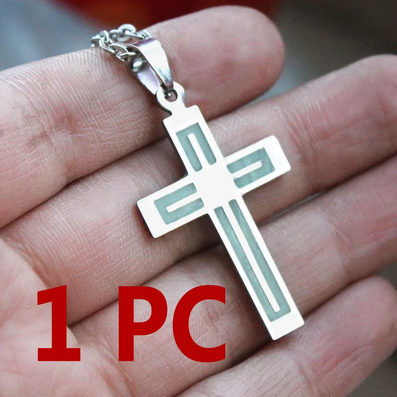 Glowing Necklace CROSS Necklace Stainless Steel Necklace Cross GLOW In The DARK Night Fluorescent Christmas Gifts Men Women Girl