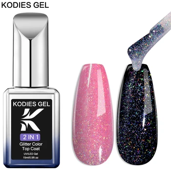 KODIES 젤 레이저 탑 코트 UV 젤 네일 광택제, 반짝이는 레인보우 샤인 젤 탑 피니시 실러, 반영구 LED 매니큐어 네일, 2 in 1 Best5 KODIES 젤 레이저 탑 코트 UV 젤 네일 광택제, 반짝이는 레인보우 샤인 젤 탑 피니시 실러, 반영구 LED 매니큐어 네일, 2 in 1 Best5