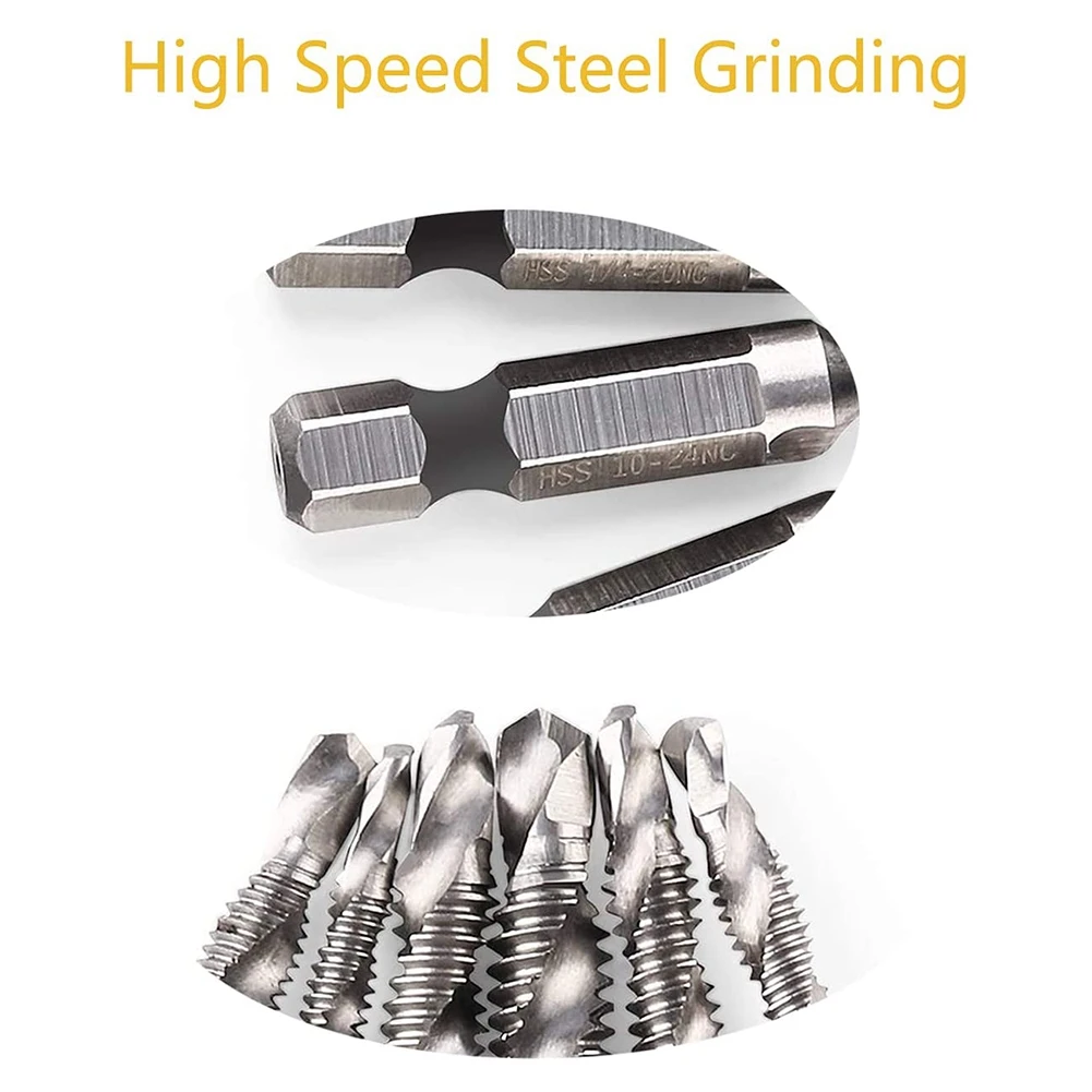 6Pcs Drill Tap Set Hex Shank SAE Combination Drill and Tap Bit Set HSS 4341 Screw Tap Deburr Drill Bit