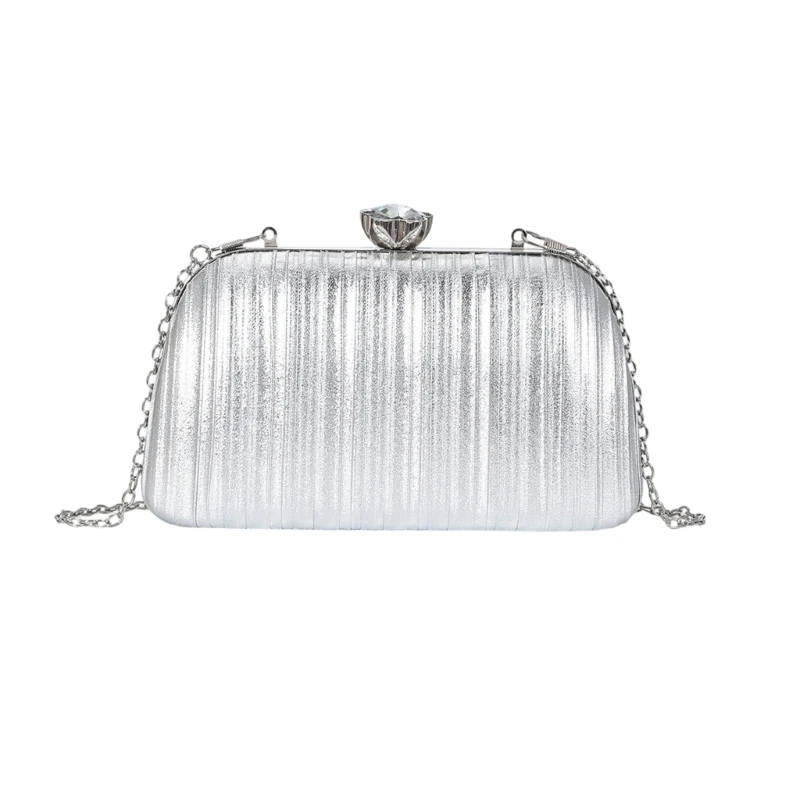340D Elegant Pleated Metallic Makeup Bag with Detachable Chain Strap For Women Daily