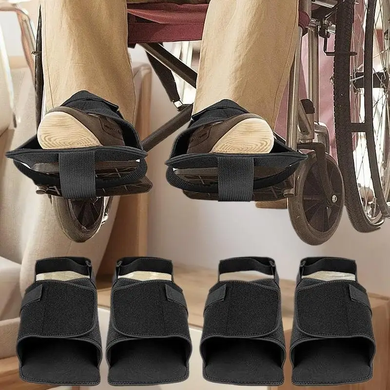 สายรัดรองเท้าสำหรับรถเข็นคนพิการ สีดำ 1 ชิ้น สายรัดแบบยึดติดสำหรับเท้า อุปกรณ์ดูแลผู้สูงอายุ ที่พักเท้าสำหรับรถเข็น