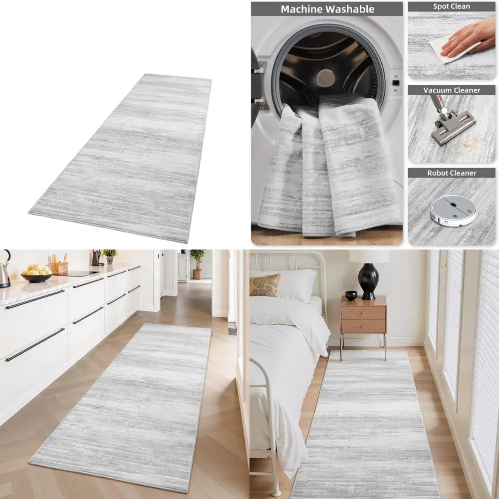 

Ultra Soft Non-Slip Runner Rug, 2.6x8 Feet, Washable for Hallway, Entryway, Kitchen, Bedroom, and Laundry Room in Grey