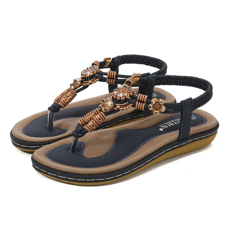 

Summer European and American-Style Women's Sandals: Bohemian Wood Bead-Woven Plus-Size Flat Casual Shoes women shoes