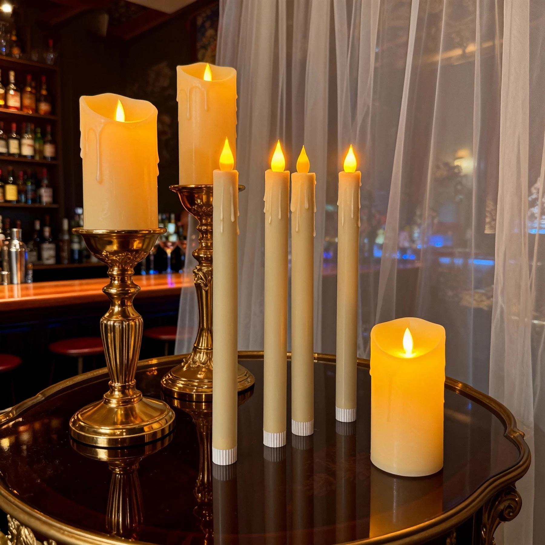 6 Pack Flickering Flameless Taper Candles with Remote and Timer LED Candlesticks Plastic Window Candle Party Indoor Home Decor
