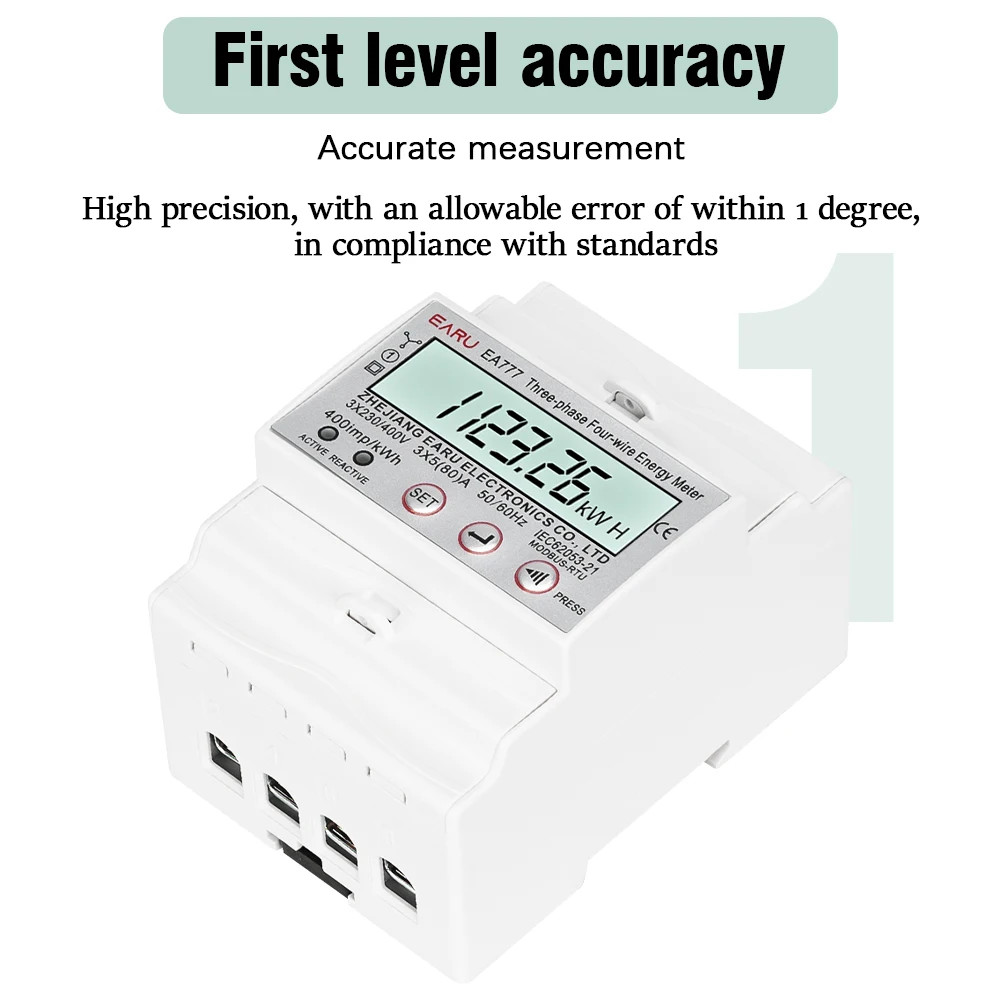 4P 3 Phase 4 Wires BI-Direction Measuring Energy Meter Electricity Usage Meter Din Rail AC 3*230/400V LCD Multifunction Display image 6