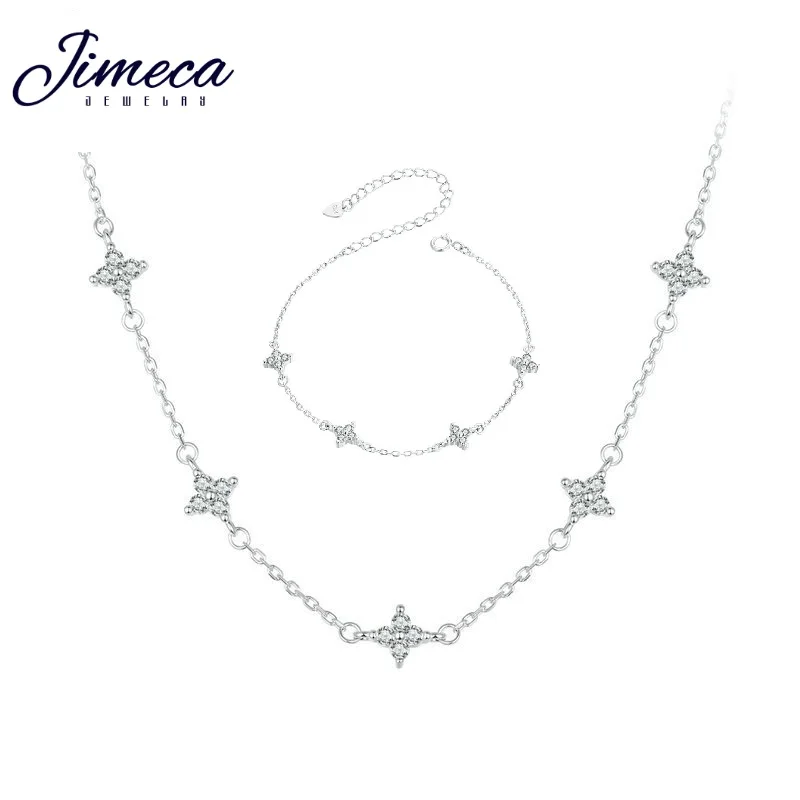 Silver 925 necklaces women clover Necklace bracelet adjustable Women's jewelry sets collares choker four leaves neck chain party