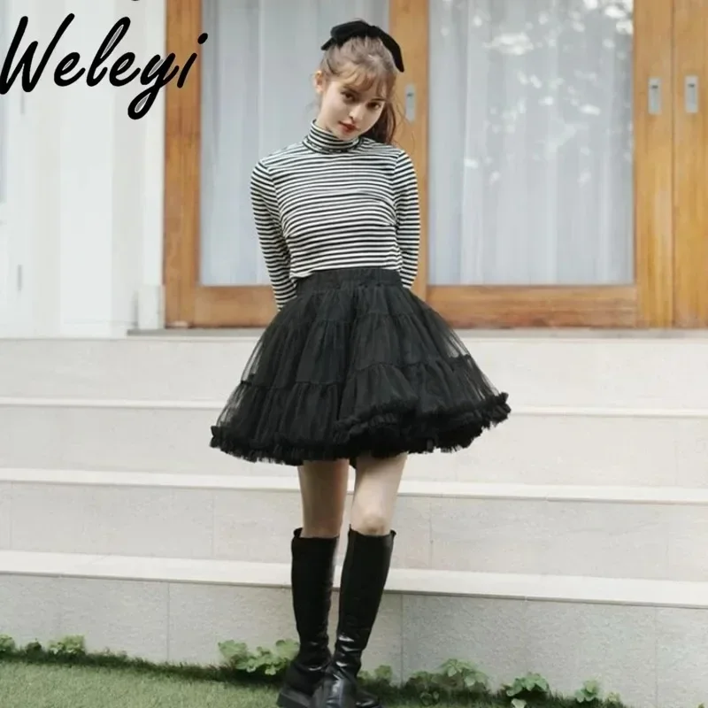 

Japanese Sweet Y2k Half Skirt Ropa De Mujer 2024 Summer Cute Wild Mesh Elastic Waist Ballet Tutu Falda Versatile Princess Skirts