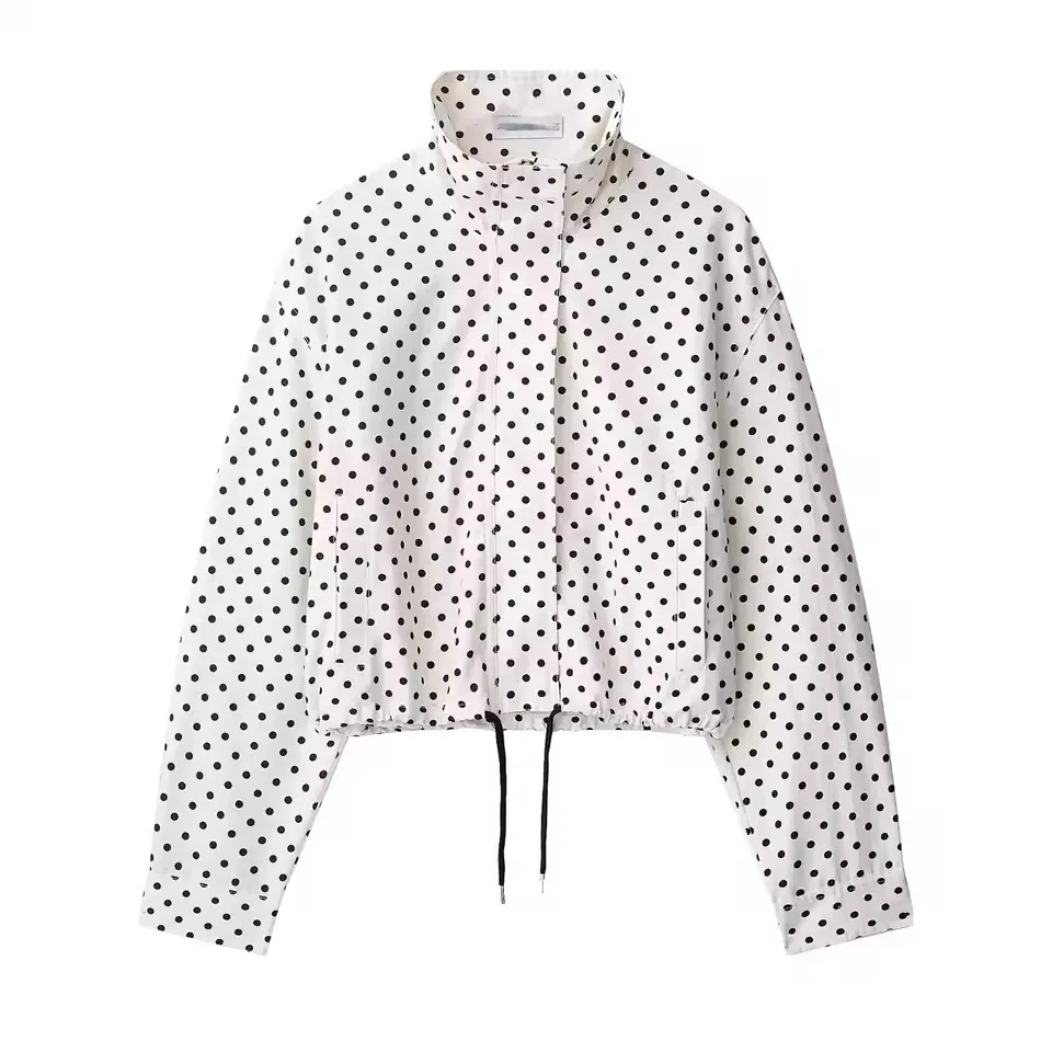 Damen-Set mit Polka Dots, 2-teilig, lässig, Stehkragen, langärmliges Crop-Top und Shorts mit hoher Taille, Outfit, Frühlingsmode, Streetwear – Detail 4