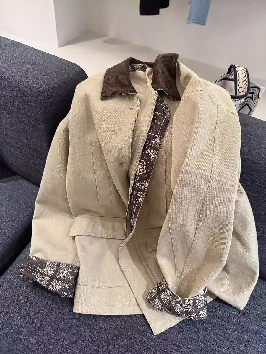 

Retro Sle Women's Casual Jaet Heavy Work Color Blo Collar Coat Spring Autumn Warmth Resistant to Deformation