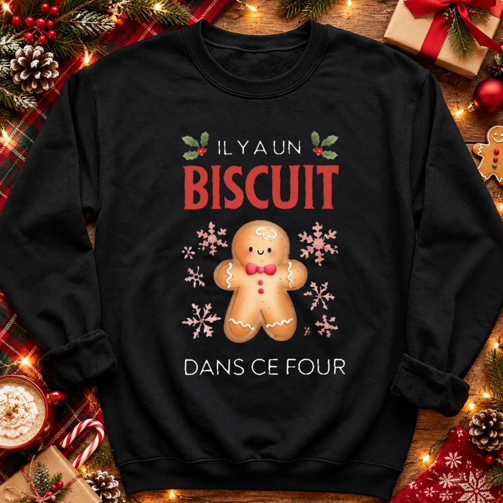 Funny French Bun In Oven Womens Sweatshirt Il Y A Un Biscuit Cookie Baby Snowflake Winter Xmas Pullover French Pregnancy Top