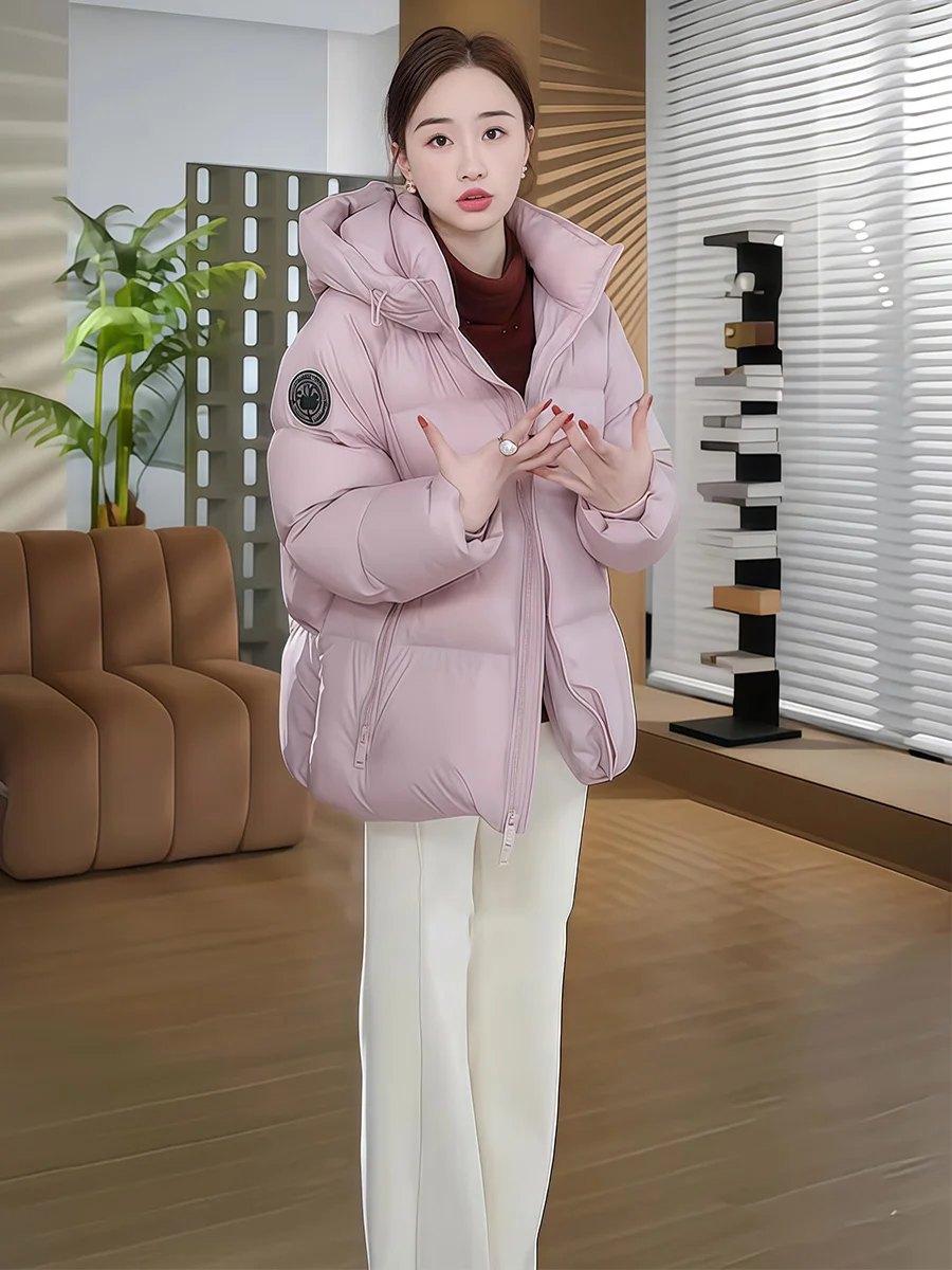 

90 White Du down Puffer Jaet Women's Mid-Length Stand Collar Bread Sle Warm Outerwear Pink Casual Faion Winter Coat