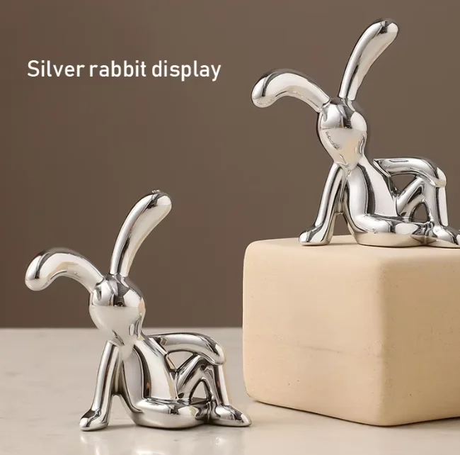 2PC Long-Eared Rabbit Double Statue Cartoon Living Room Bedroom Car Desktop Decorative Accessories - Cute Rabbit Theme Decoratio