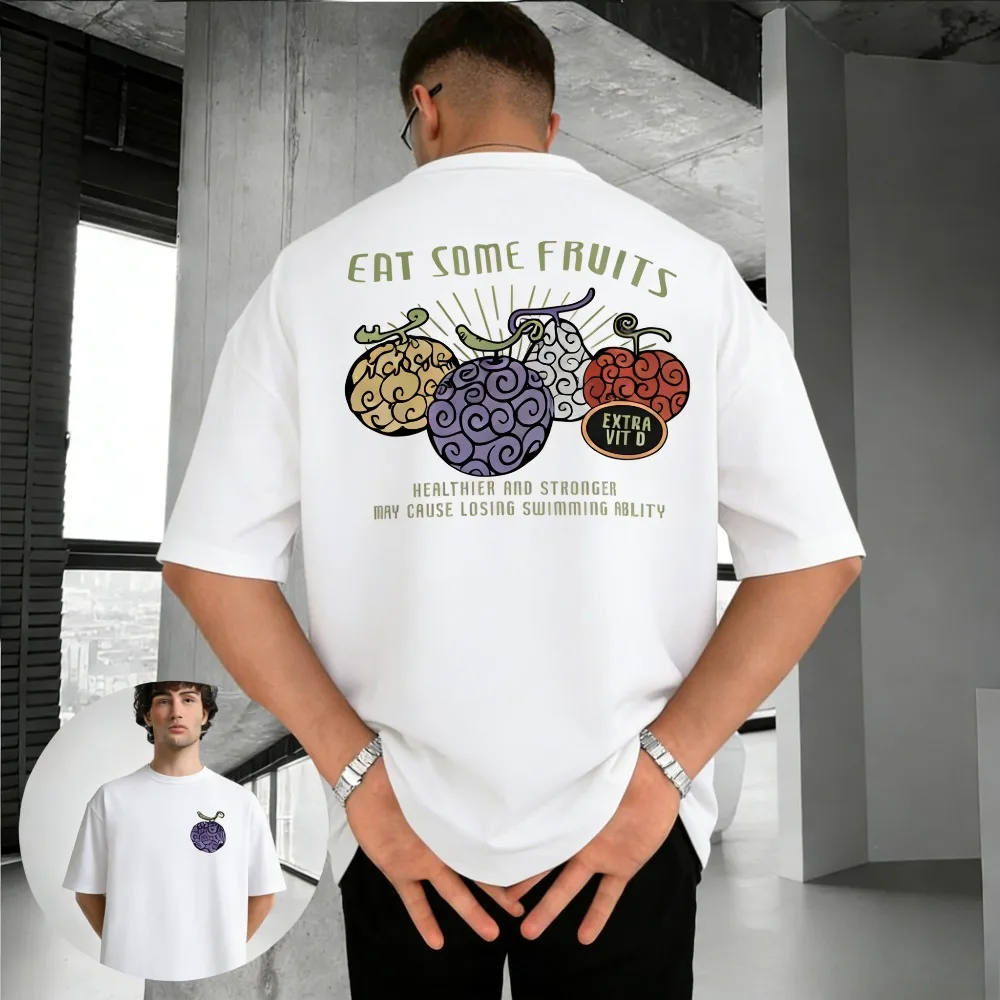 One Piece Devil Fruit Unisex T-Shirt aus reiner Baumwolle, Sommer 2026, Anime-Print, amerikanischer Oversize-Freizeit-Stil, Eltern-Kind-Kurzarmshirt