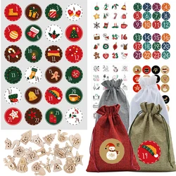 Christmas Advent Calendar Christmas Countdown Gifts Bags 1-24 Number Sealing Sticker Label Tag For Xmas New Year 2024 Noel Gifts