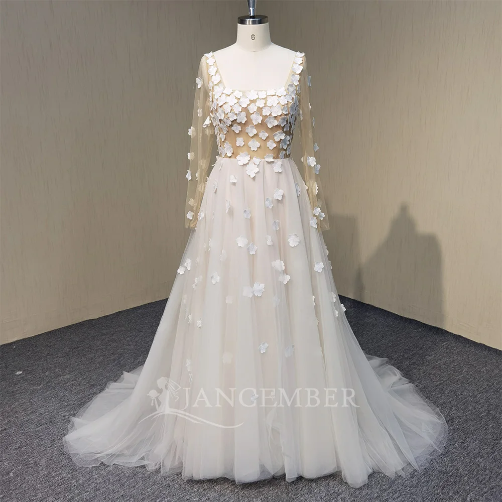 Charming Long Sleeves Wedding Dresses Lace Appliques Customized A-line Brautkleid De Mariee Custom Made vestidos de novia boda