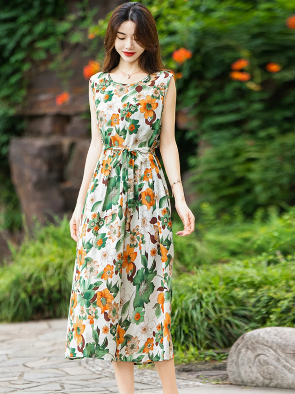 

Лето 2022, женская хлопково-льняная длинная юбка трапециевидной формы Dr с цветочным принтом и застежкой талии Vaion Vibes