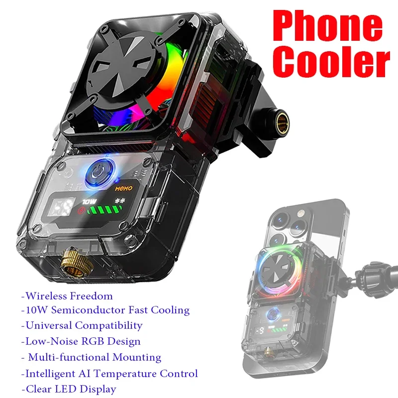 Mobile Phone Heatsink Semiconductor Phone Cooler with 2000mAh Two-Level Adjustable Phone Cooler Dual Live Streaming Mount Holes