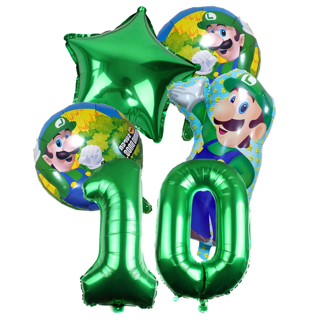 Super Marios Bros Luigi Birthday Number Ballon Set Cartoon Anime Theme Party Decor Kids Room Decoration Global Toys Accessories