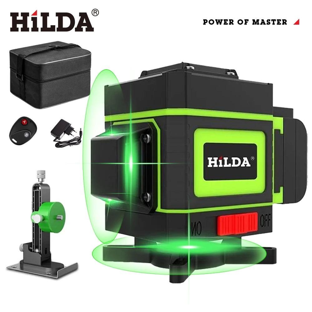 HILDA Laser Level 12 Lines 3D Level Self-Leveling 360 Horizontal And Vertical Cross Super Powerful Green Laser Level