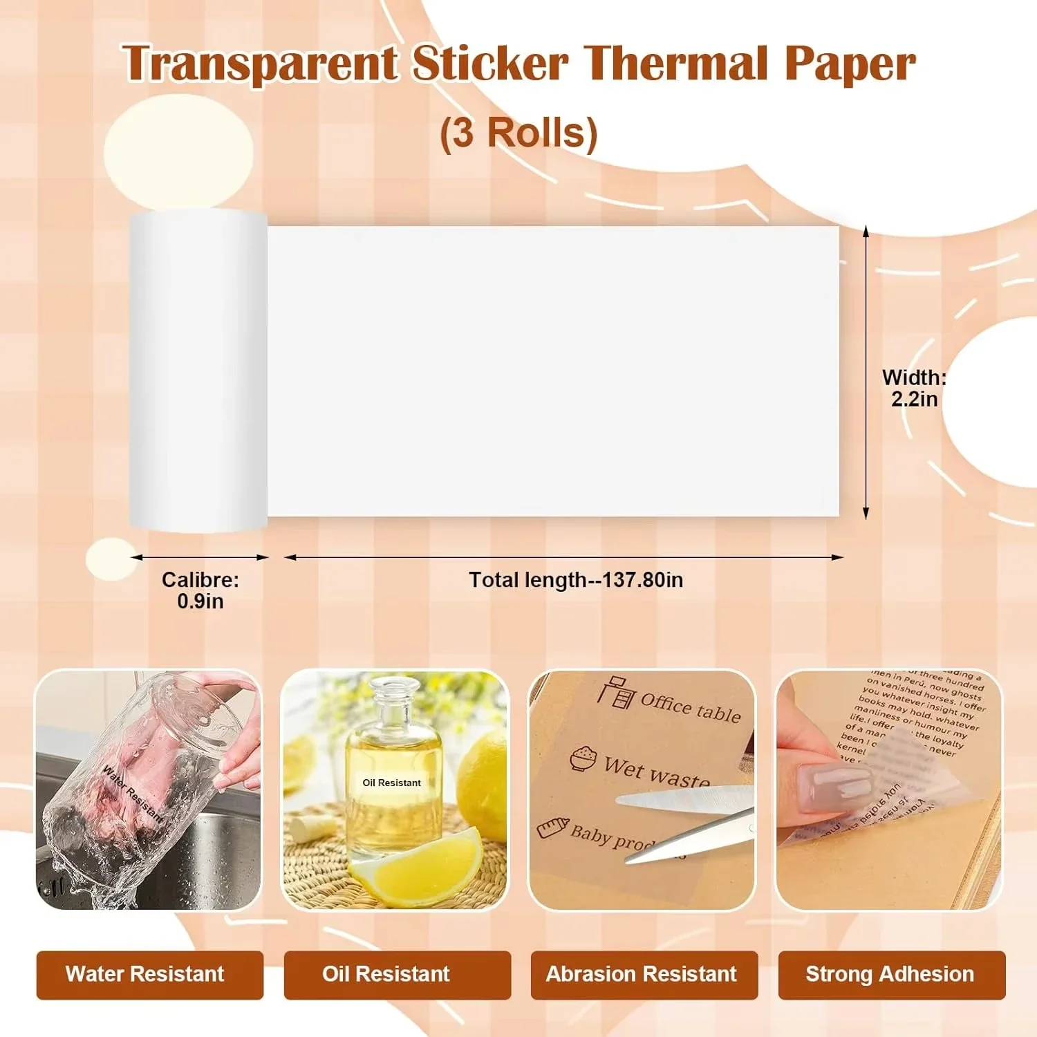 Transparent Adhesive Thermal Sticker Paper for M02/T02/M02 Sticker Photo Printer and 57mm Width Print Mini Pocket Printer Camera