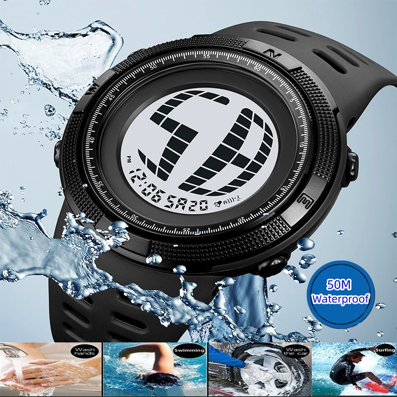 Skmei Men\'s Digital Watch 50M Waterproof Swimming Sport\'s Wristwatch Fashion Big Size Dial Led Chronograph Alarm Clock