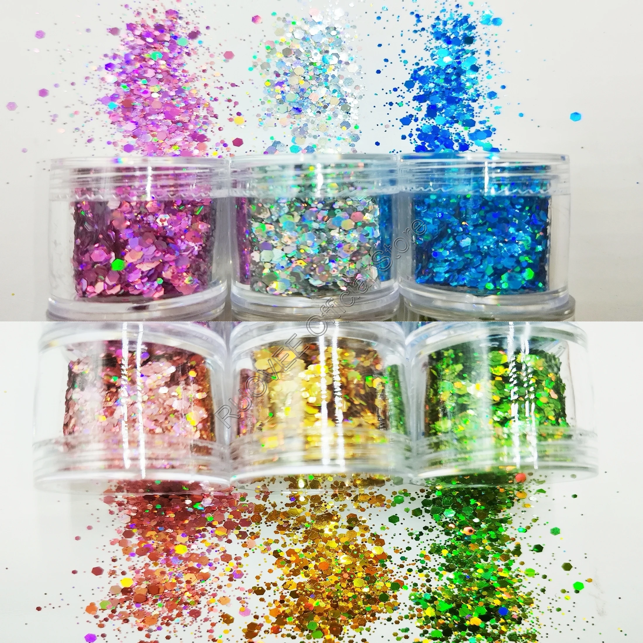 6Color SET 10ML BOX Holographic Laser Nail Glitter Mix Hexagon Chunky Paillette Shape for Art Body Makeup Craft Facepainting DIY