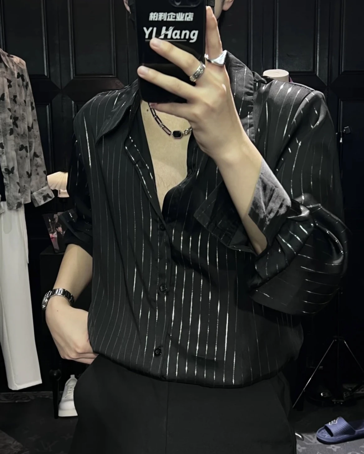 2025 Summer New Fashion Trend Ice Silk Striped Long Sleeve Shirt Design Sense Casual Loose  Comfortable Breathable Men's Shirt