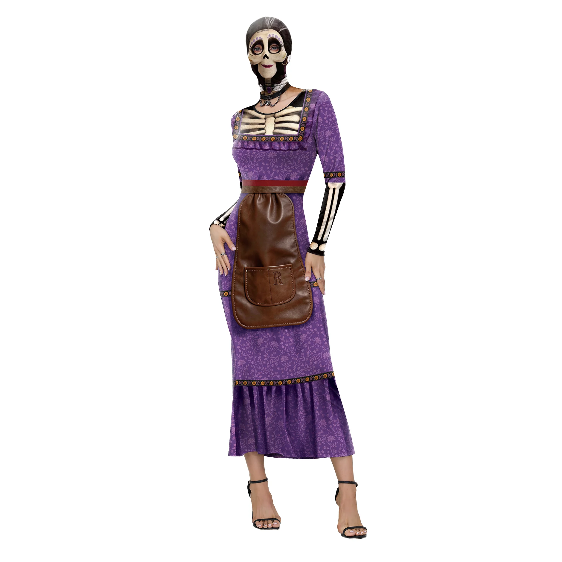Imelda Dress Day of The Dead Cosplay Costumes Women 3D Print Skeleton Long Dress Mask Mexican Fiesta Carnival Fancy Dress - view 4