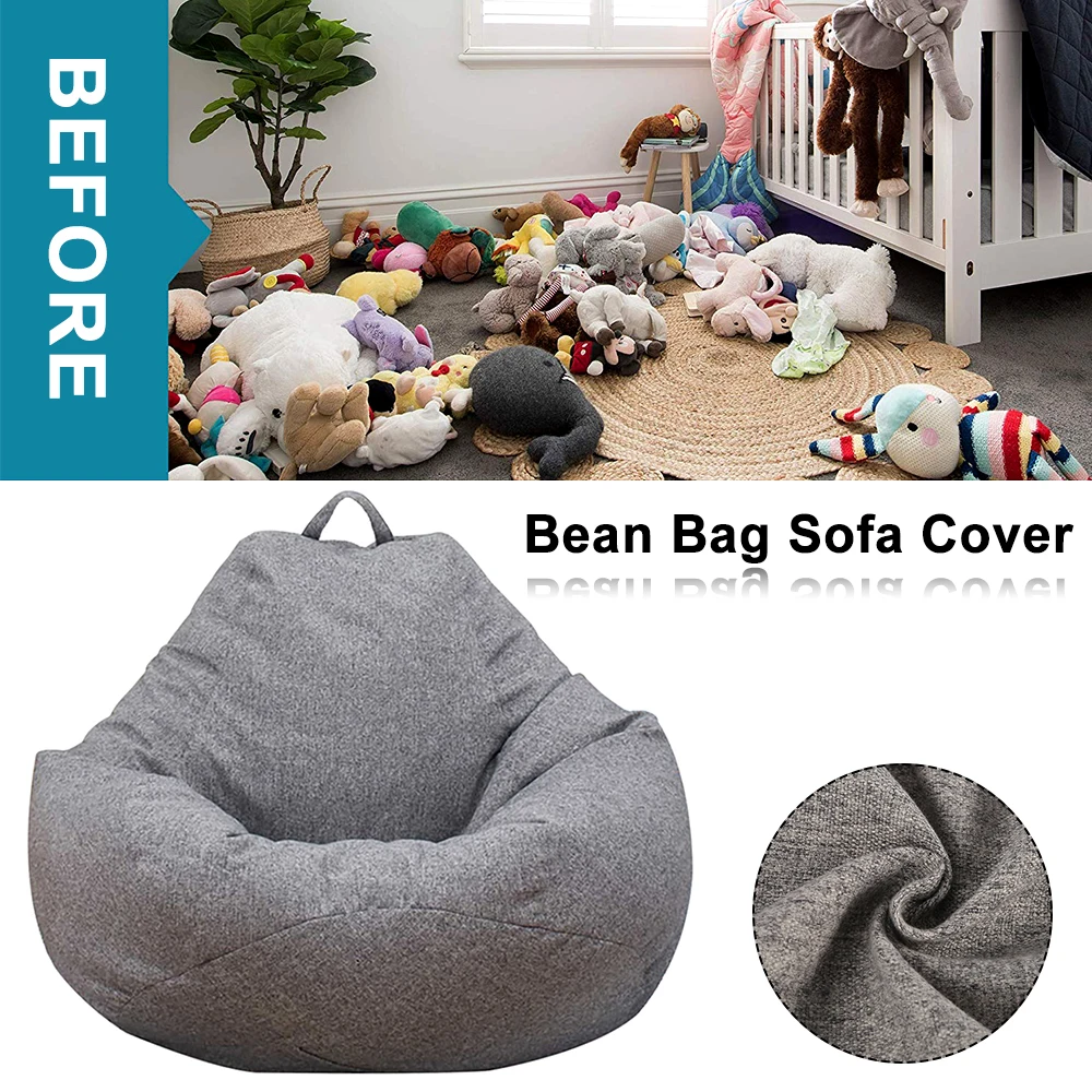 Lazy Sofa Cover Without Filler Linen Cloth Solid Lounger Bean Bag Sofa Covers Pouf Puff Couch Tatami Living Room Beanbags New