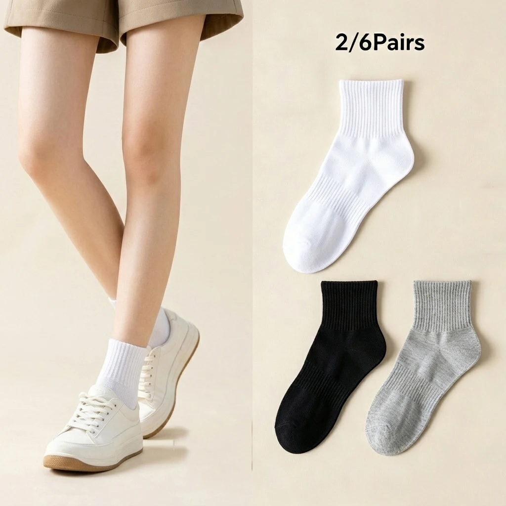 2/6 pares, calcetines básicos de canalé, calcetines elásticos y transpirables hasta el tobillo, calcetines informales para uso diario, unisex, para hombre y mujer