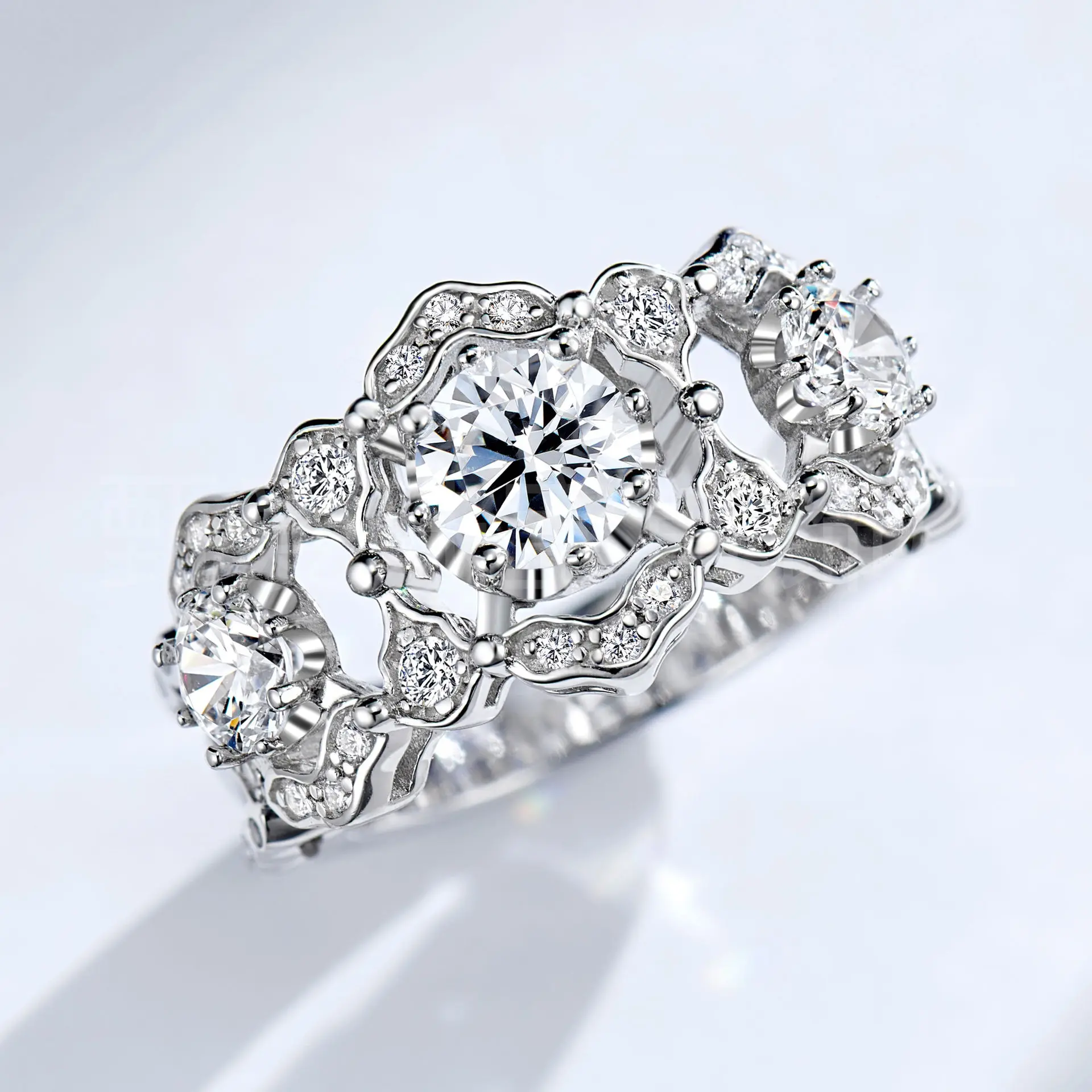 

Factory Direct Sales Retro Court Style Lace Hollow Diamond Ring Female Niche 925 Silver Inlaid 80 Points Zircon Ring