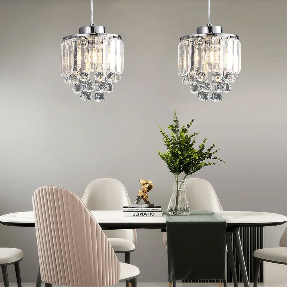 

2Pcs Modern Crystal Pendant Light Fixture Hanging Chandelier Kitchen Island Lamp For E26 Bulb Livingroom Diningroom Bedroom