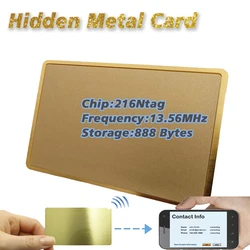 Tarjeta de visita láser de reconocimiento Social sin contacto, Chip Ntag216 de 13,56 MHZ, Metal en blanco y PVC, tarjeta de acceso NFC oculta híbrida