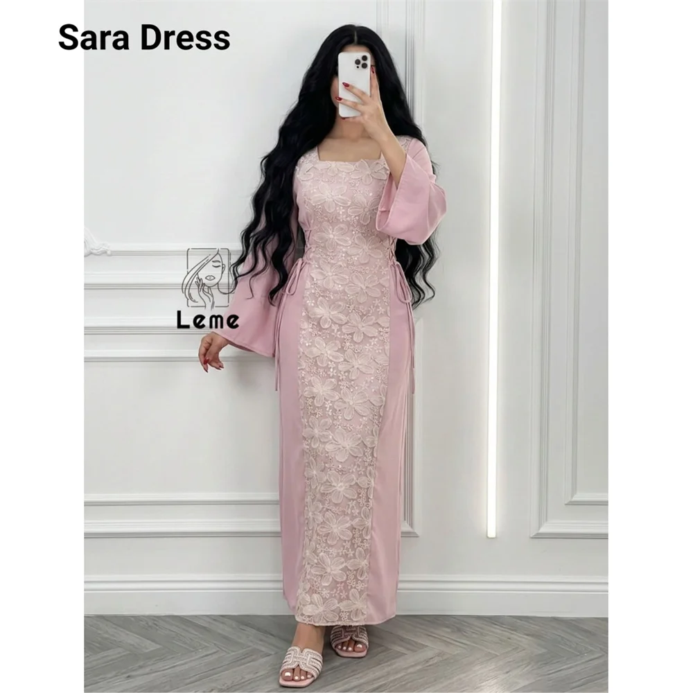 

Sara Customized Long Sleeves Square Neck Floral Lace Ankle Length Elegant Evening Dresses for Woman Luxury Party Dress Women's